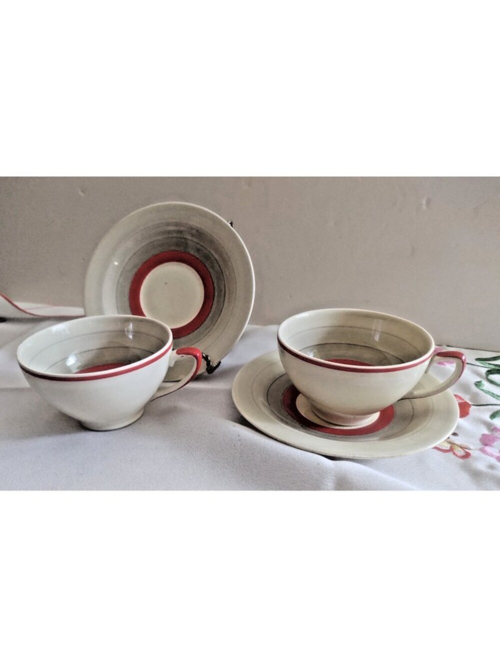SUSIE COOPER Kestrel Shape/Wedding Band Pattern Cup & Saucer Sets(2) 1930's